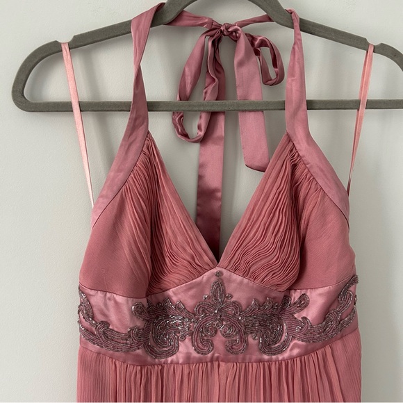 BCBG Maxazria Pink Halter Silk Beaded Halter Long Evening Dress NWT 8 - Picture 4 of 11